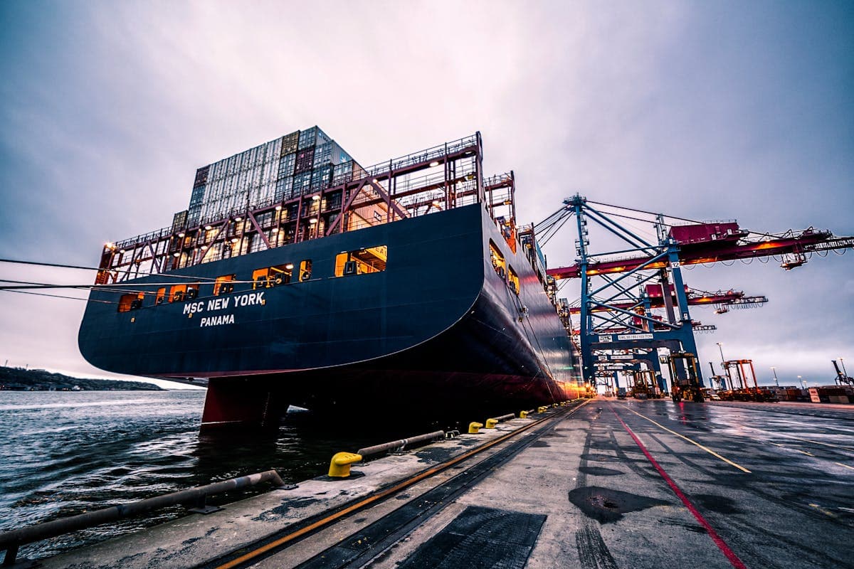 Container vessel at sea — IMO emission standards compliance